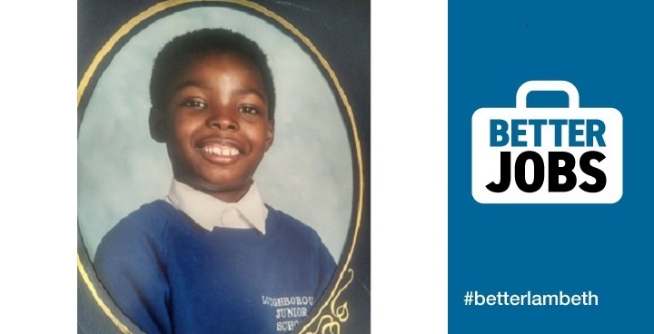 Workwise Employment & Advice Officer Lionel in primary school uniform (blue jumper with school name embroidered), white shirt - in oval frame