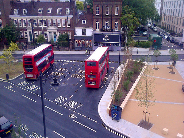 New bus stands in Clapham Old Town