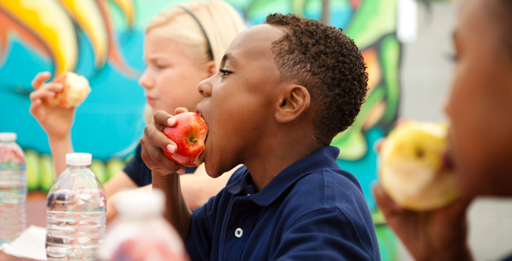 Boy eating apple