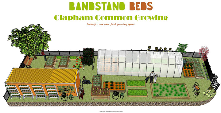 Bandstand Beds, a community food-growing project on Clapham Common