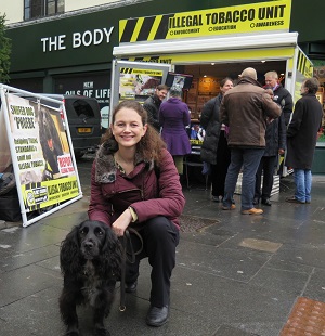 Cllr Jane Edbrooke with sniffer dog Phoebe in Brixton