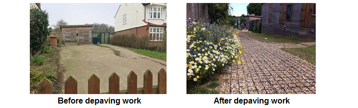 Images showing how the Rosendale Allotments looked before and after depave project