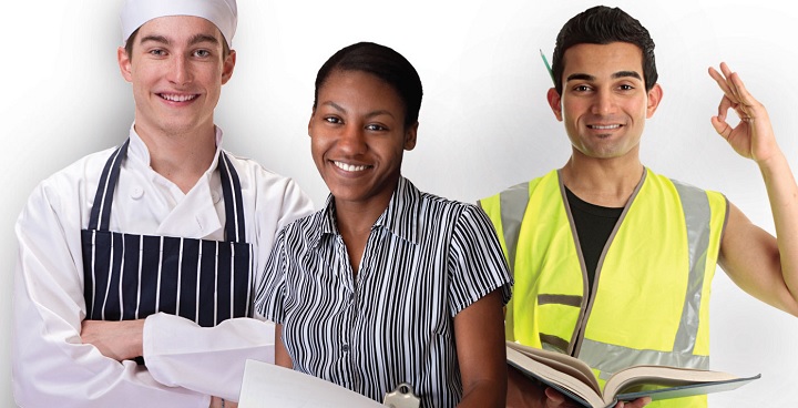 Three apprentices: chef, office and construction