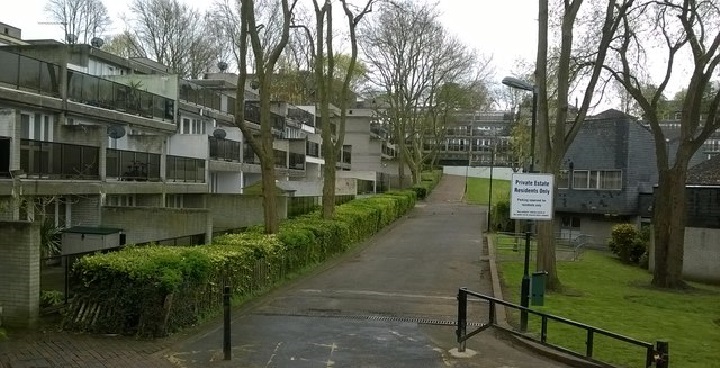 Central Hill Estate, SE19: looking into the estate from Lunham Road