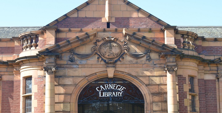 Front entrance to Carnegie Library in Herne Hill