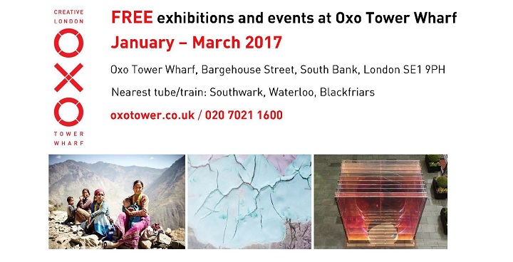 Poster for free exhibitions and events at Oxo Tower