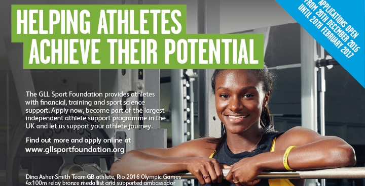 Dina Asher Smith advertising GLL support to athletes