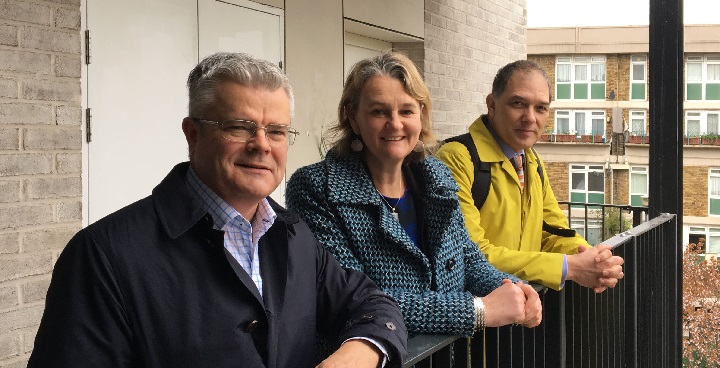 Pocket’s CEO Marc Vlessing with Cllr Lib Peck and Cllr Paul McGlone at the site