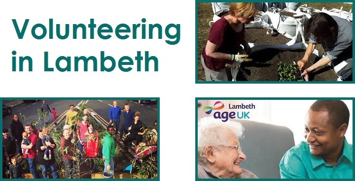 Three images from previous stories about volunteering. A group of residents building street planters, Ag Uk's befriending service, and Loughborough Farm planting session