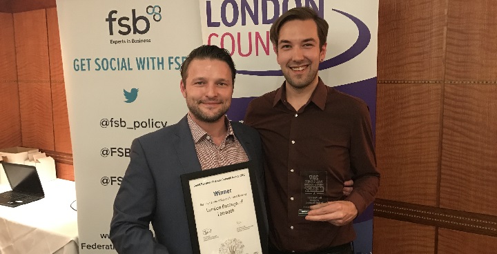 Cllr Hopkins and Small Business and Enterprise Officer Nathan Vasey with Lambeth's award