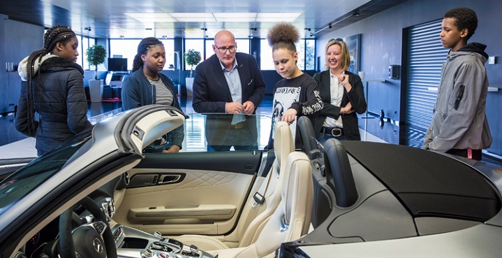 Young people from High Trees get a sneak preview of the new AMG Roadster pre-launch