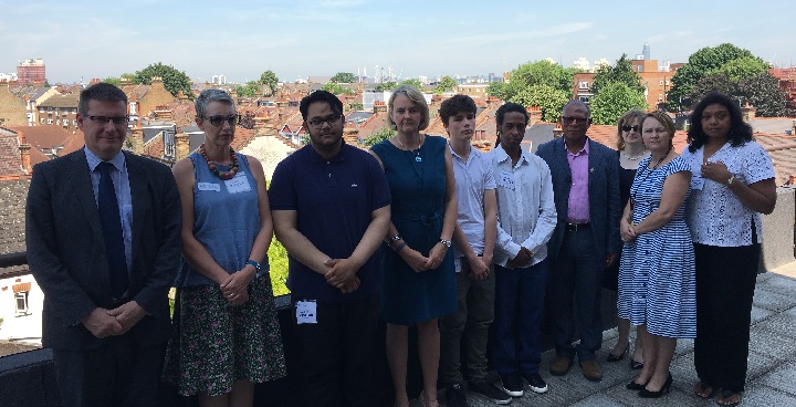 Council leader councillor Lib Peck and chief executive Sean Harriss join staff and visitors in observing minue's silence to respect victims of the Grenfell Tower fire