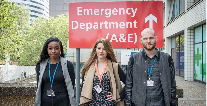 Oasis Hub Youth work force outside A&E department