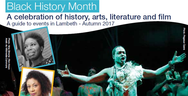 Black History Month October 2017 front cover of events brochure featuring Pegasus Opera onstage