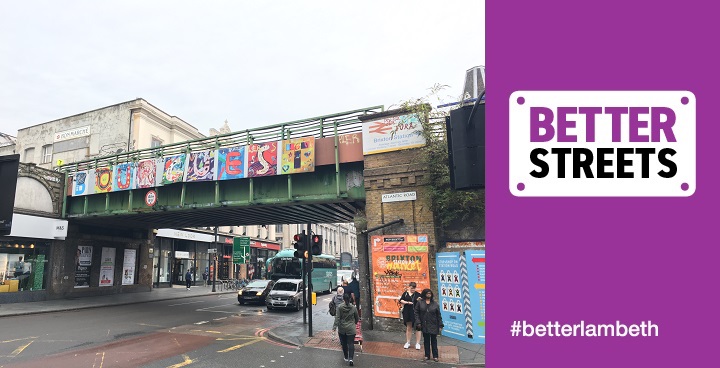 The current B OUR GUEST mural on Brixton's railway bridge