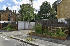 General view of the new planters at Rotherhill Avenue, Streatham Common