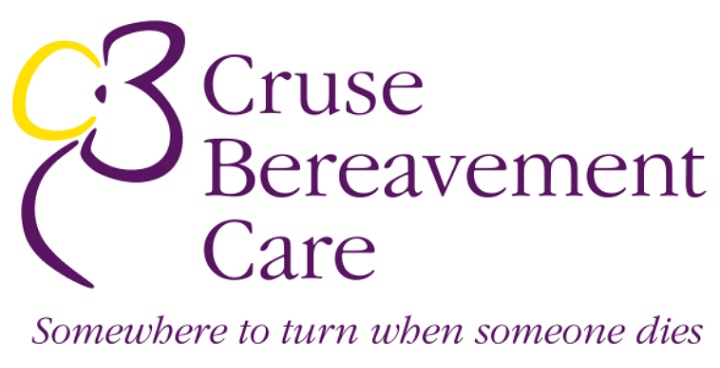 Cruse Bereavement Care logo, tagline "Somewhere to turn when someone dies".