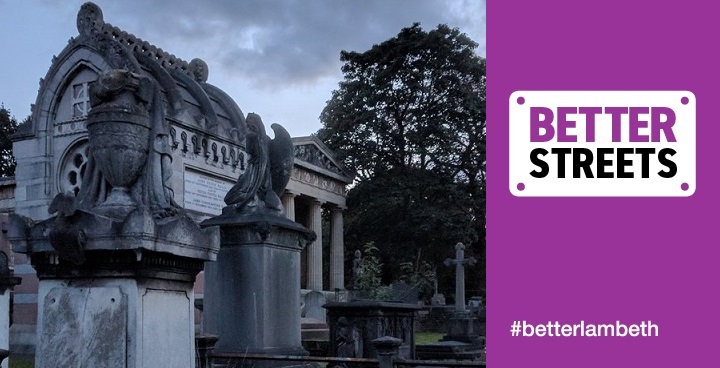 Victorian memorial s at West Norwood Cemetery - site of a 'batwalk' with local MP Helen Hayes and the Bat Conservation Trust