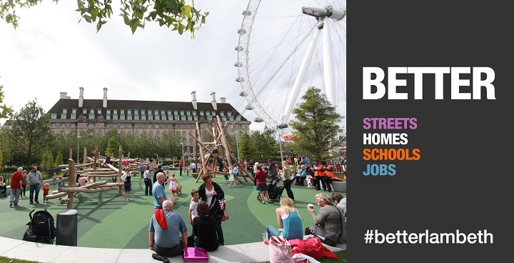 Better Waterloo - People enjoying Jubilee Gardens next to the London Eye