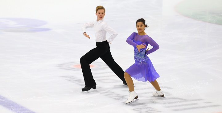 Rebecca CLARKE (R) and Theodore ALEXANDER (L) winning GOLD in the Advanced Novice Dance Couples at British Ice Skating Championships 2017