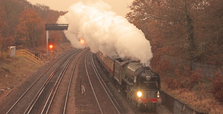 Steam train passing tooting common in Dec 2017.