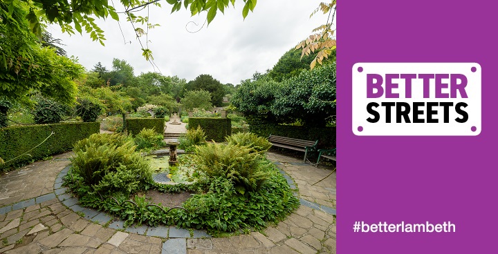 A fountain in the middle of The Rookery gardens.