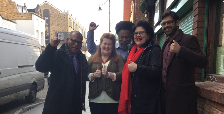 Cllr Donatus Anyanwu, Reece Simwogerere (Brixton BID), Louise Barron & Tony Pommell (Club 414), Amy Lamé (Mayor of London's Night Tzar) and Cllr Mohammed Seedat outside Club 414 in Brixton