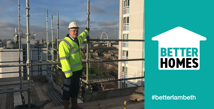 Cllr Paul McGlone stands on top of the Lollard Street housing development