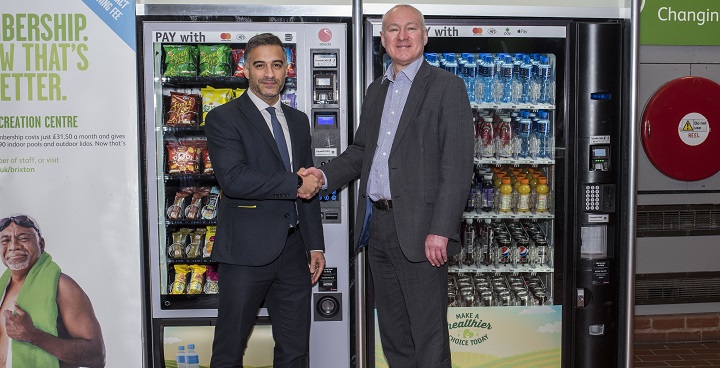 Cllr Dickson pictured with Lambeth's new healthier vending machines