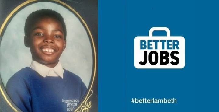 Workwise Employment & Advice Officer Lionel in primary school uniform (blue jumper with school name embroidered), white shirt - in oval frame