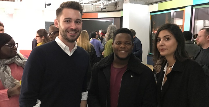 Cllr Matthew Bennett met Andria Takkidou and Raymond Pelekamoyo from Business Launchpad at the event to relaunch International House from Council Offices to London's largest affordable workspace Oct 09 2018