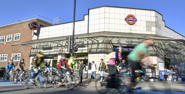 Lambeth consultation plan - cyclists on new cycle superhighway at Oval station