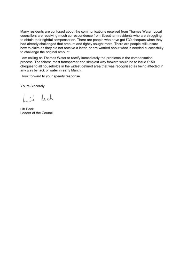 page 2 of letter to Thames Waters
