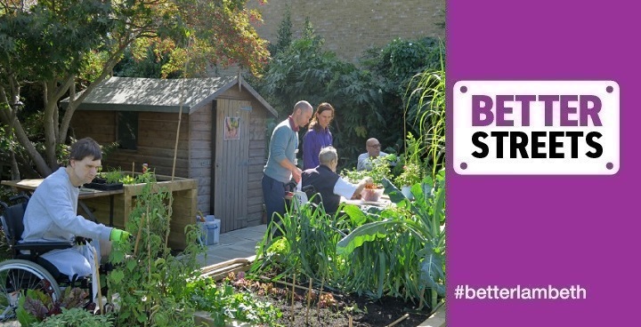 Kennington's amputee rehabilitation garden is one of 3 joint winners in 2018' s 'Blooming Lambeth' awards for best garden NOT in a park - wheelchair users & others work on raised beds