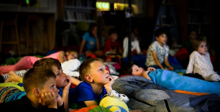 Children taking part in Library sleepover