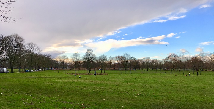 Clapham Common under spring skies