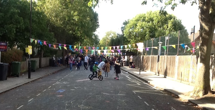 Pupils playing in closed street