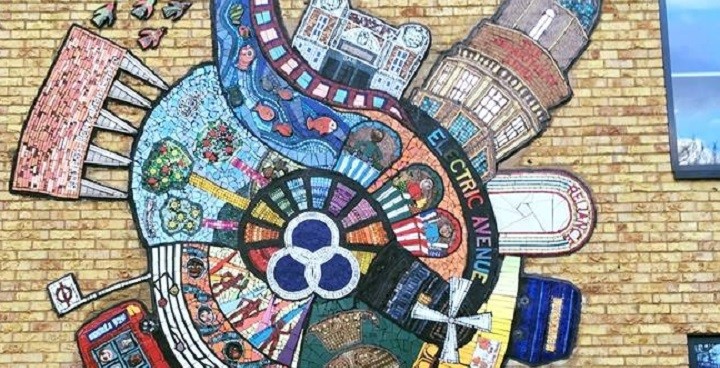 iconic views of Brixton chosen by SEND students make up a mosaic at Lansdowne School