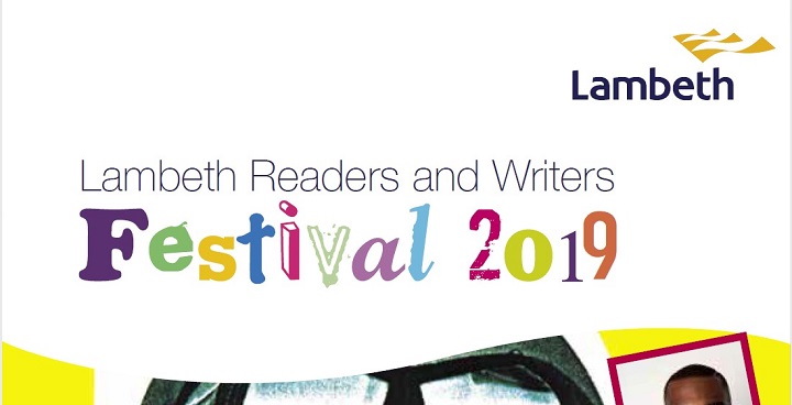 Lambeth readers & writers festival 2019 cover with 'festival' 2019' in multicoloured text