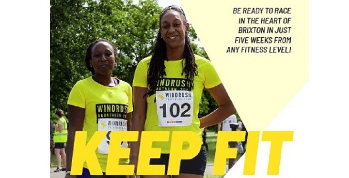 Two women runners in yellow Windrush running kit trainingv for Brockwell Park event on June 30