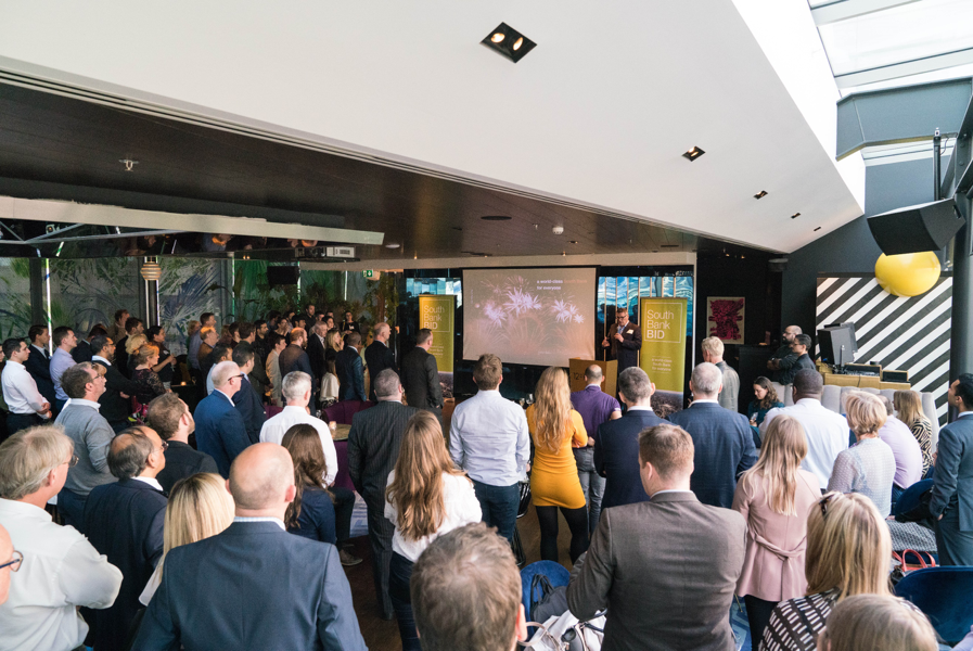 South Bank BID CEO addresses local businesses at the launch of South Bank BID’s new Business Proposal, May 2019 