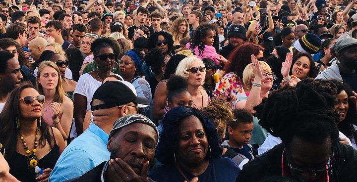 People of all ages and backgrounds come together to watch the main stage at Lambeth Country Show h Country Show July 2 & 21 2019