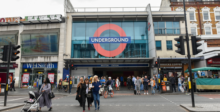 View of Brixton underground station from the opposite side of the road