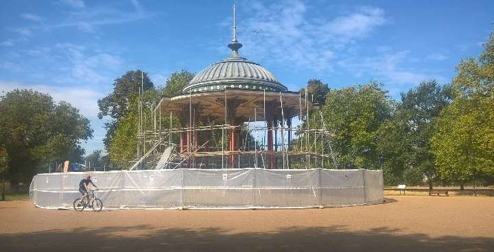 Protective fencing while Clapham Common bandstand is redecorated