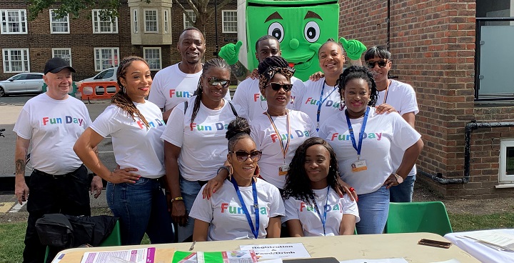 Lambeth's North Area Housing Ifficers in multicoloured 'fun day' t-shirts