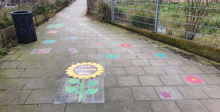 Alleyway by Crown Lane Primary school ad oped and designed as a walk to school route to cut car use