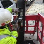Electric vehicle charge point installation on lambeth lamp column summer 2020