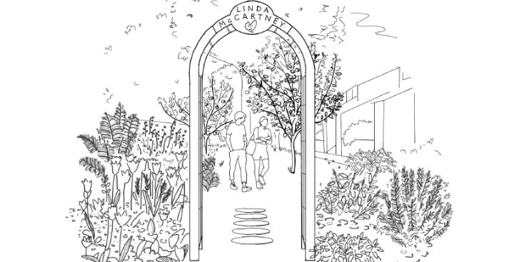 Black and white Illustration of community garden