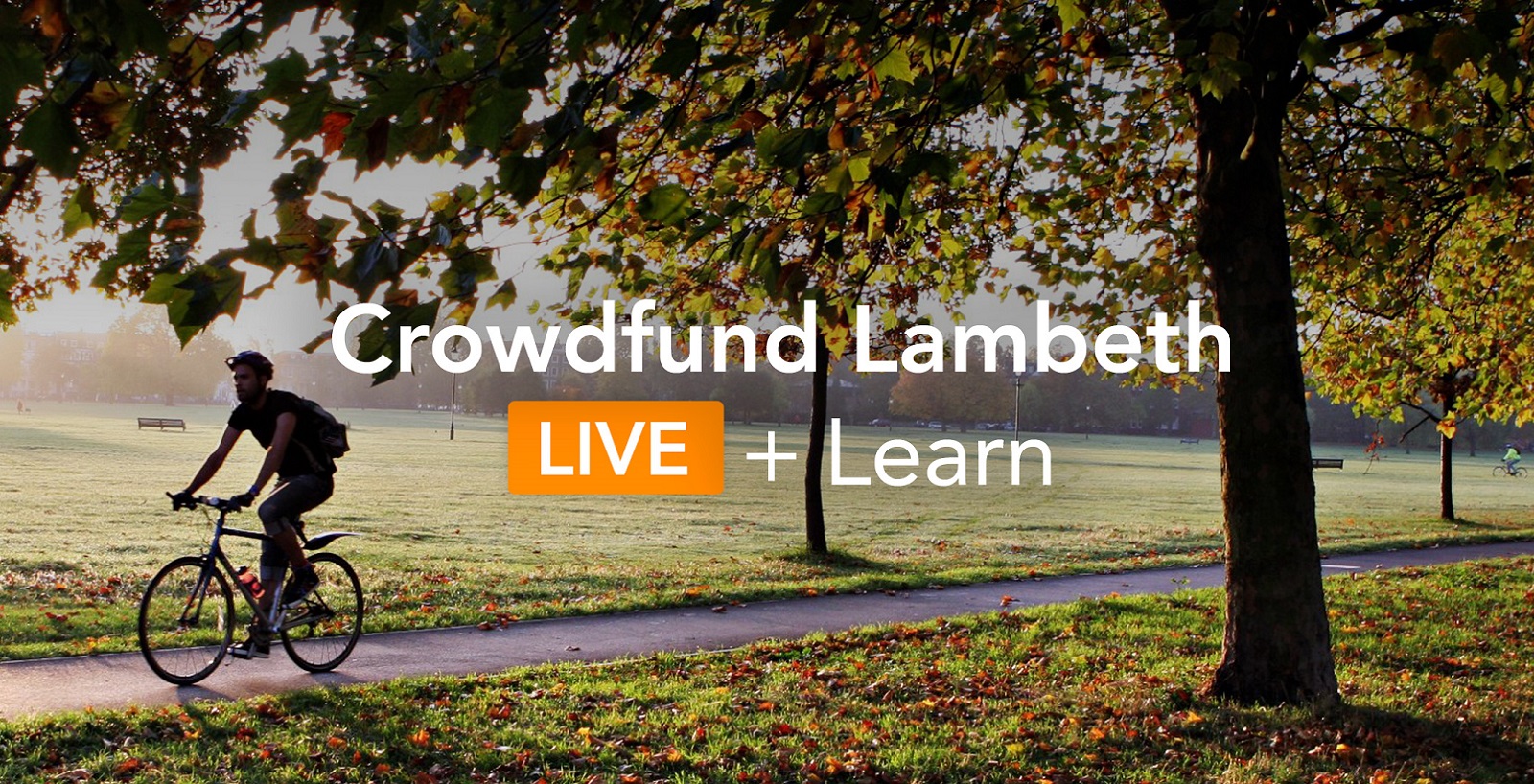 Crowdfund Lambeth man cycling in park image with Eventbrite logo