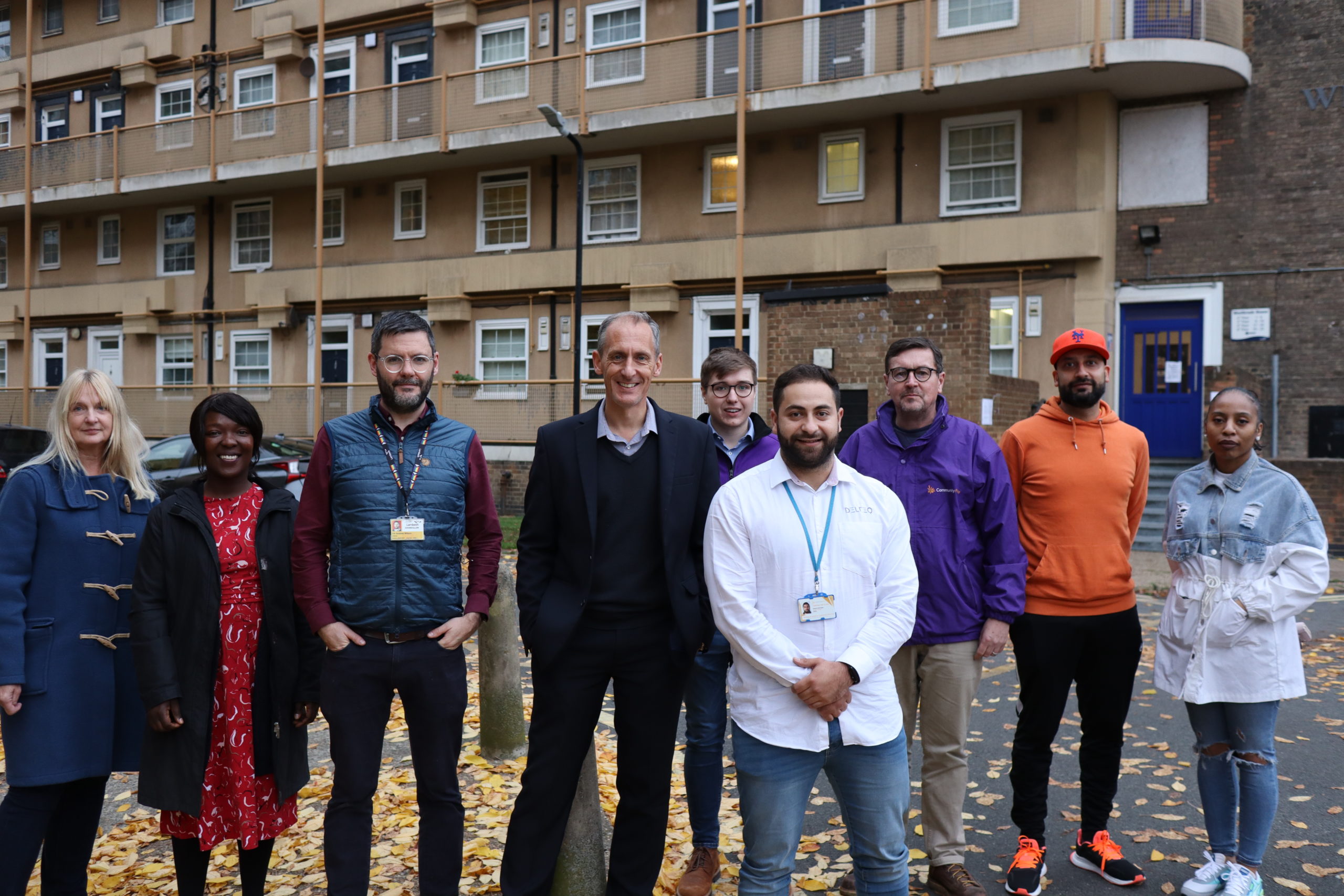 A group photo taken on the Notre Dame estate, including the cabinet member for housing Maria Kay and cabinet member for finance Andy Wilson